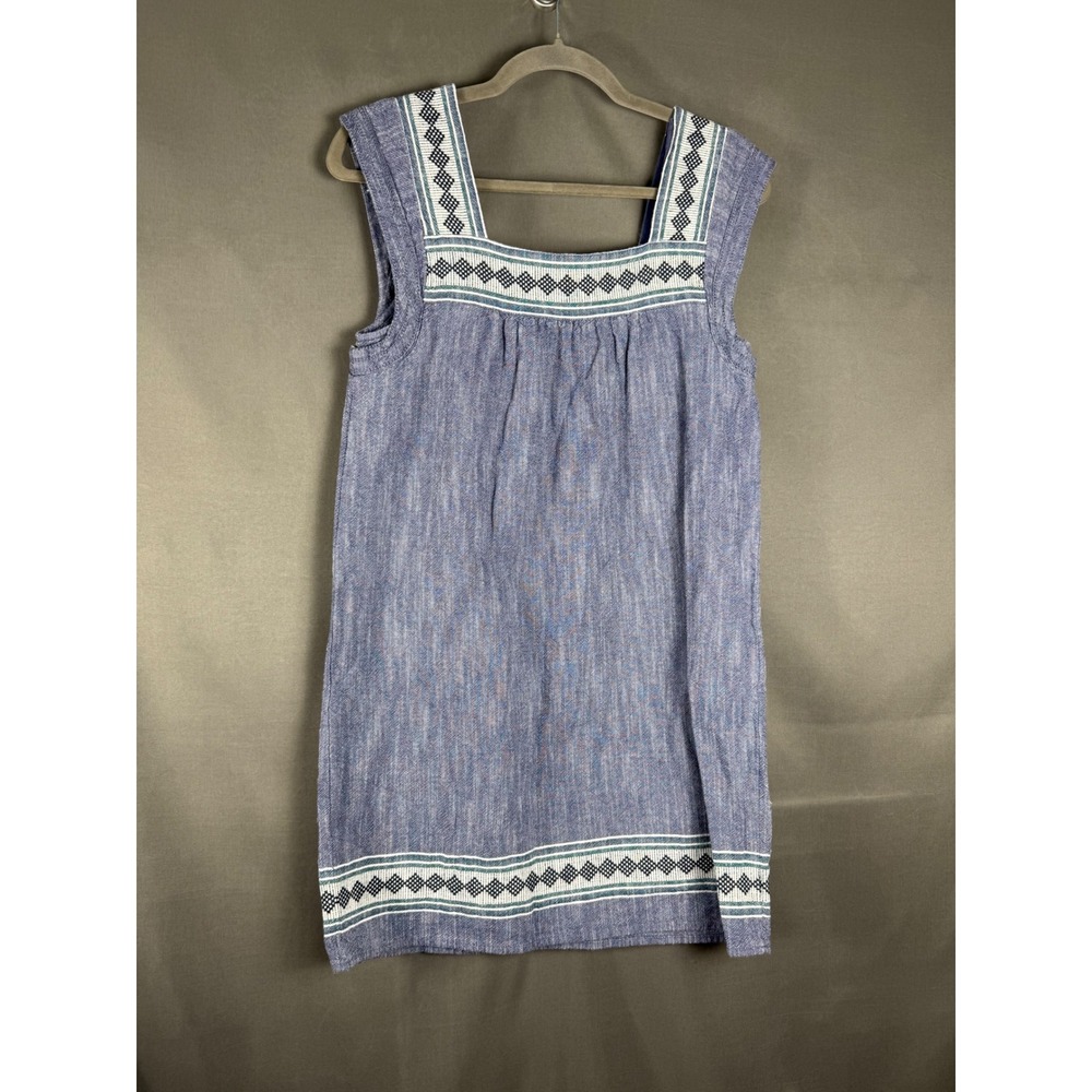 Faherty Tunic Dress Women Size S Blue Organic Cotton Embroidered Square Neck - Picture 3 of 8
